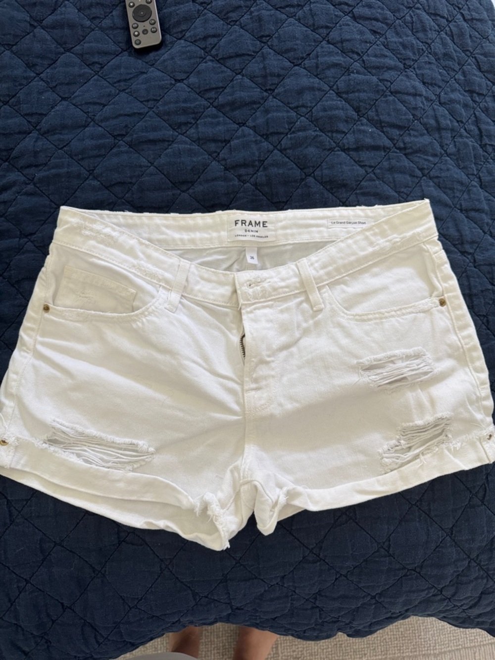Frame Denim White Distressed Jean Shorts